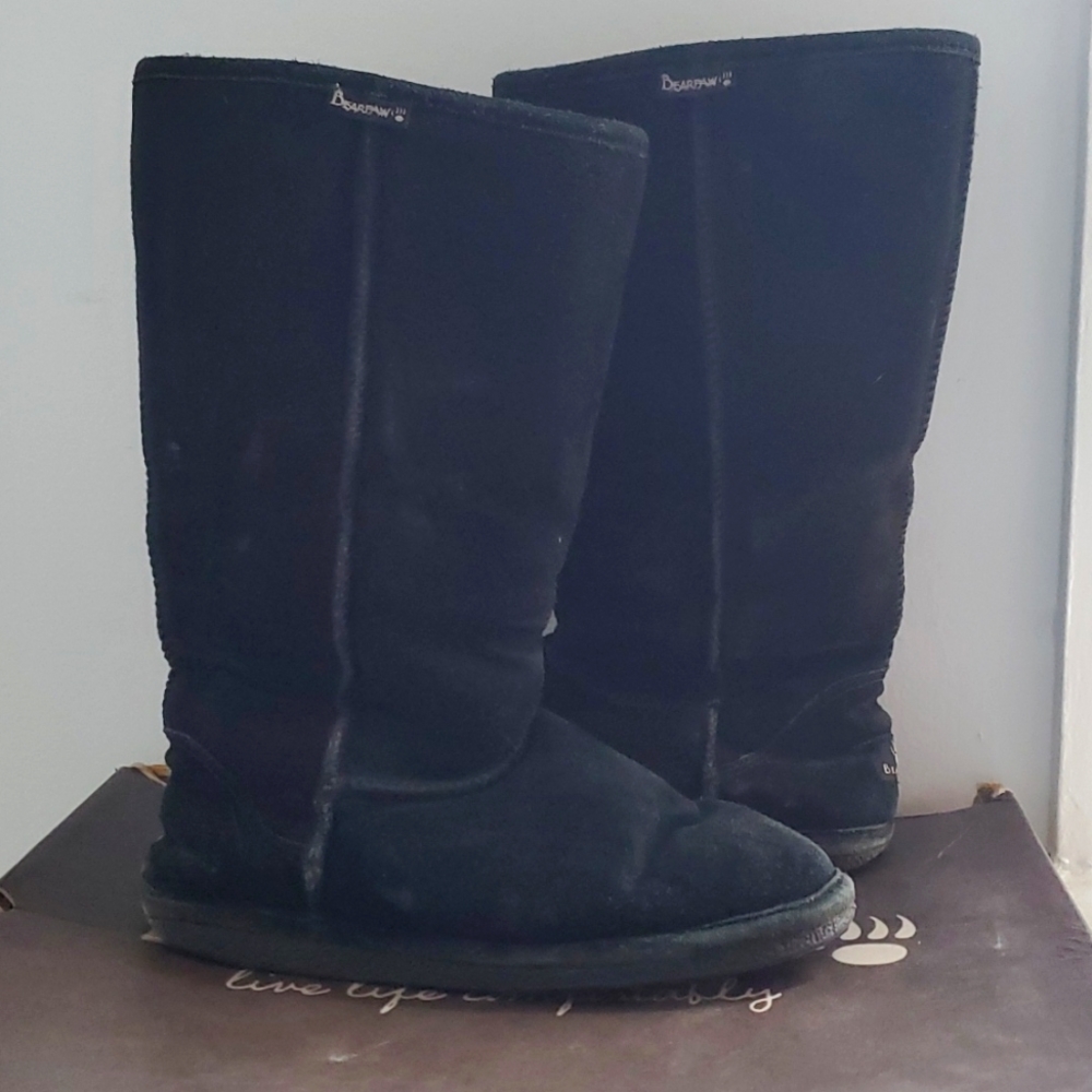 Bearpaw Peron Size 6 Black Sheepskin Tall Boots